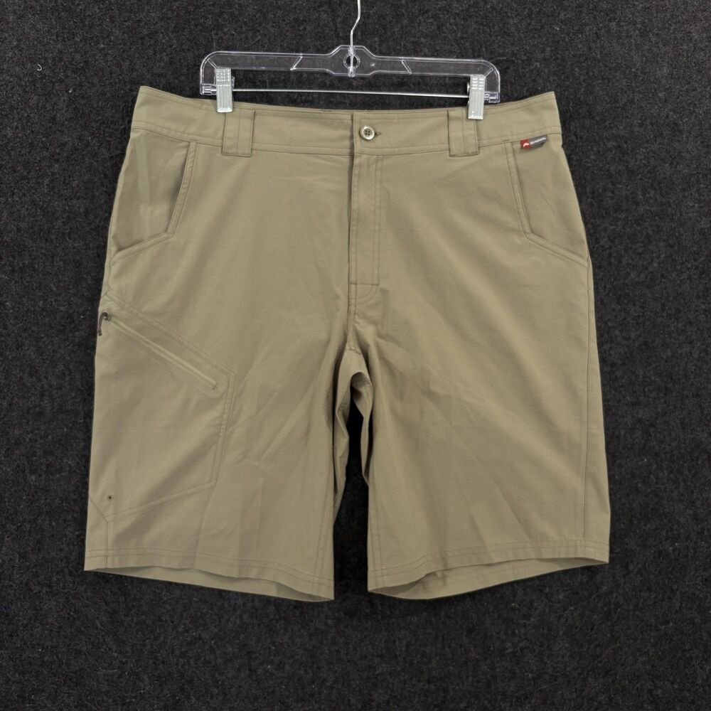 Simms Fishing Shorts Men's 36 Olive Green 11" Zip Pocket Outdoor Fishing